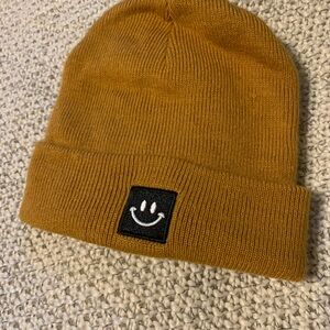 Infant 0-6month, Mustard Beanie with Smiley Patch
